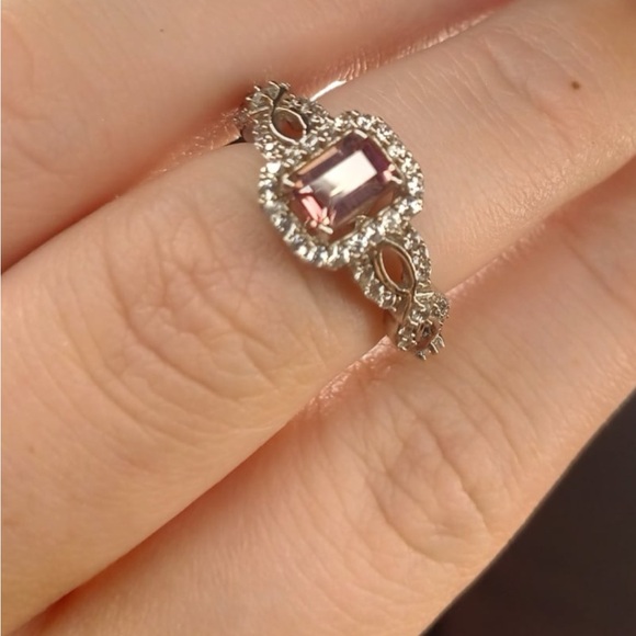 Morro Redondo Pink Tourmaline, Zircon Ring in Platinum Over Sterling Silver - Picture 1 of 7